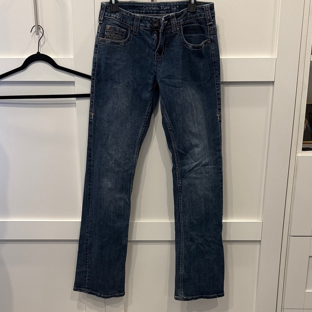 Cowgirl Tuff Medium Blue Distressed Waist Jeans